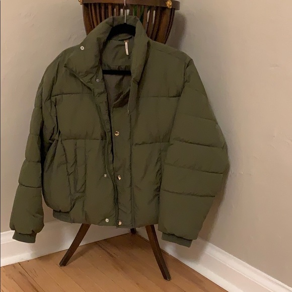 Free People Olive Puffer Jacket Size 